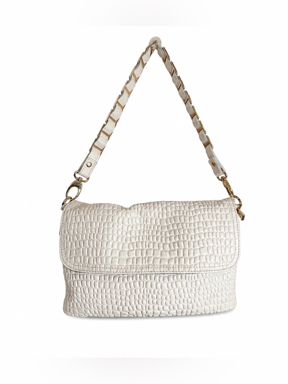 Amazon White Womens Croc Embossed Shoulder Bag with Crossbody Strap